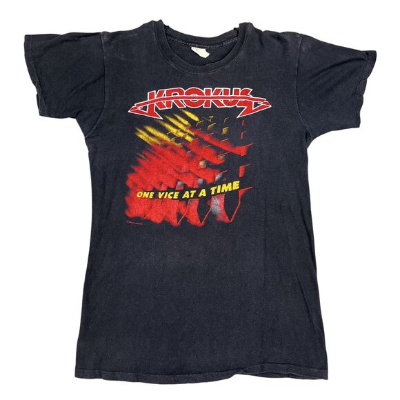Vintage 1982 Krokus One Vice at a Time World Vice Tour Black T-Shirt Size Medium - Picture 1 of 6